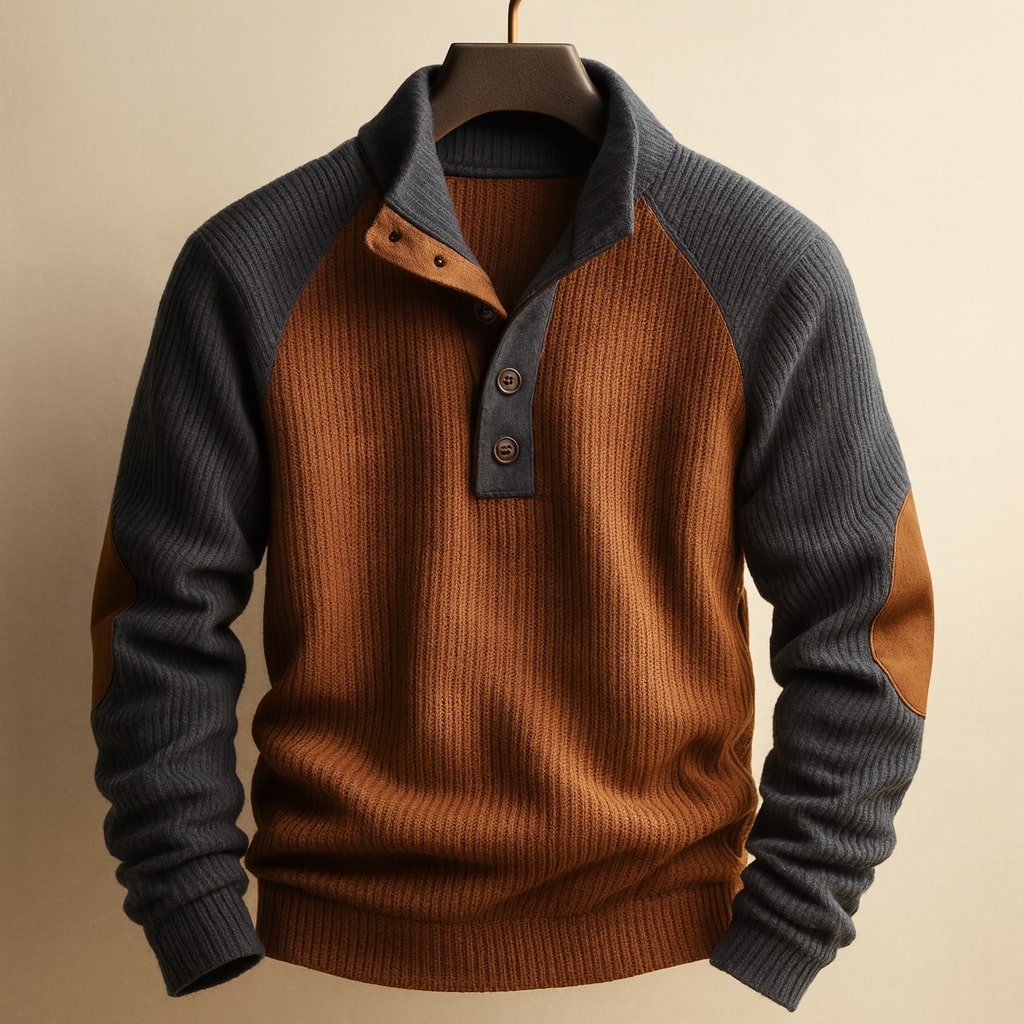 Men's Knit Raglan Pullover Henley Sweater