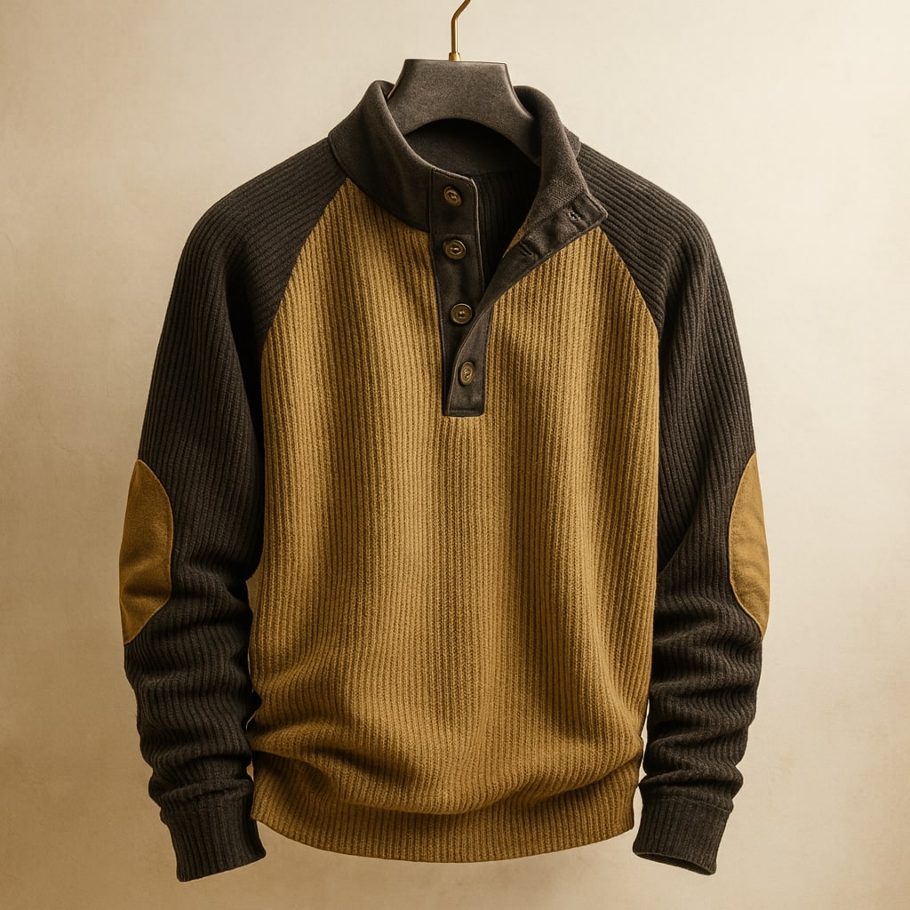 Men's Knit Raglan Pullover Henley Sweater