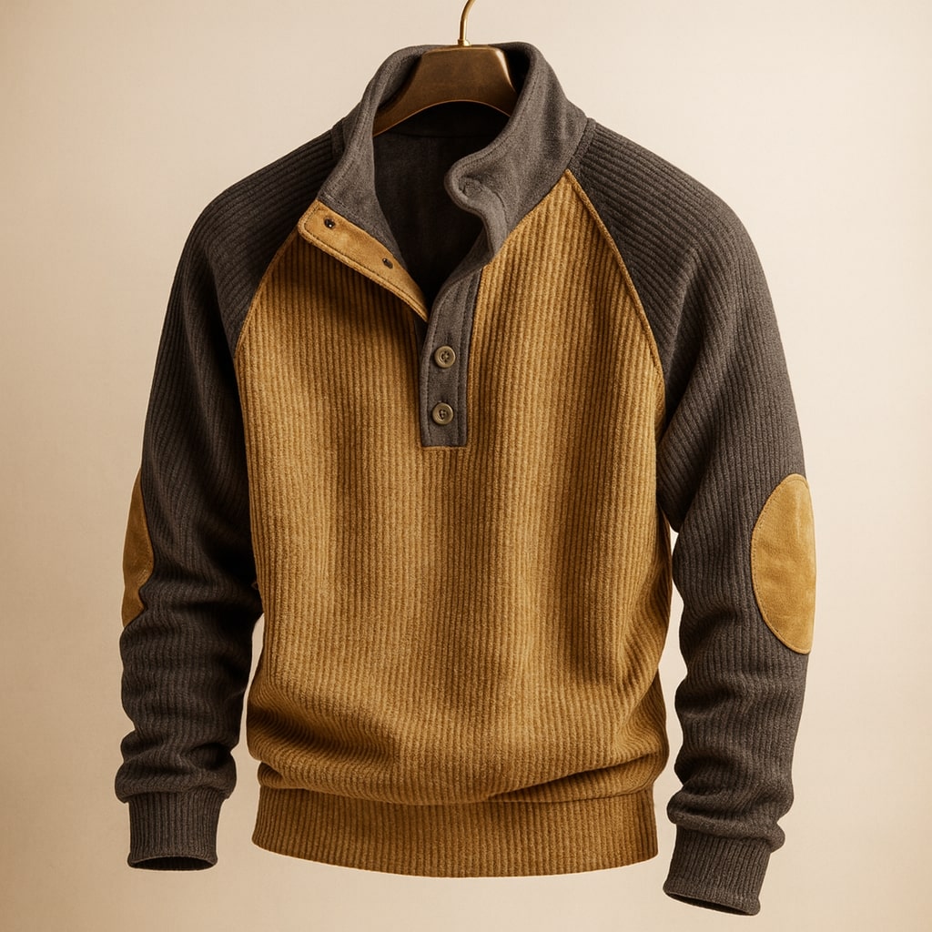 Men's Knit Raglan Pullover Henley Sweater