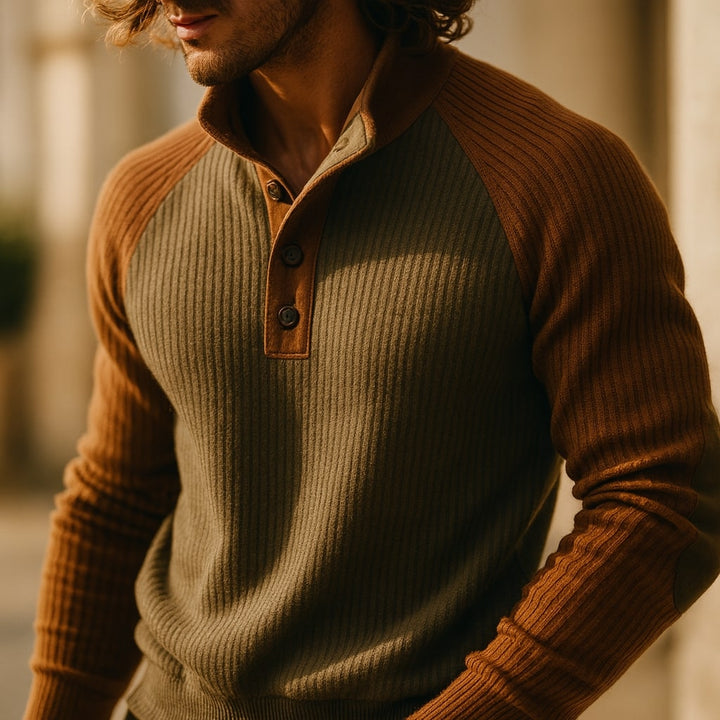 Men's Knit Raglan Pullover Henley Sweater