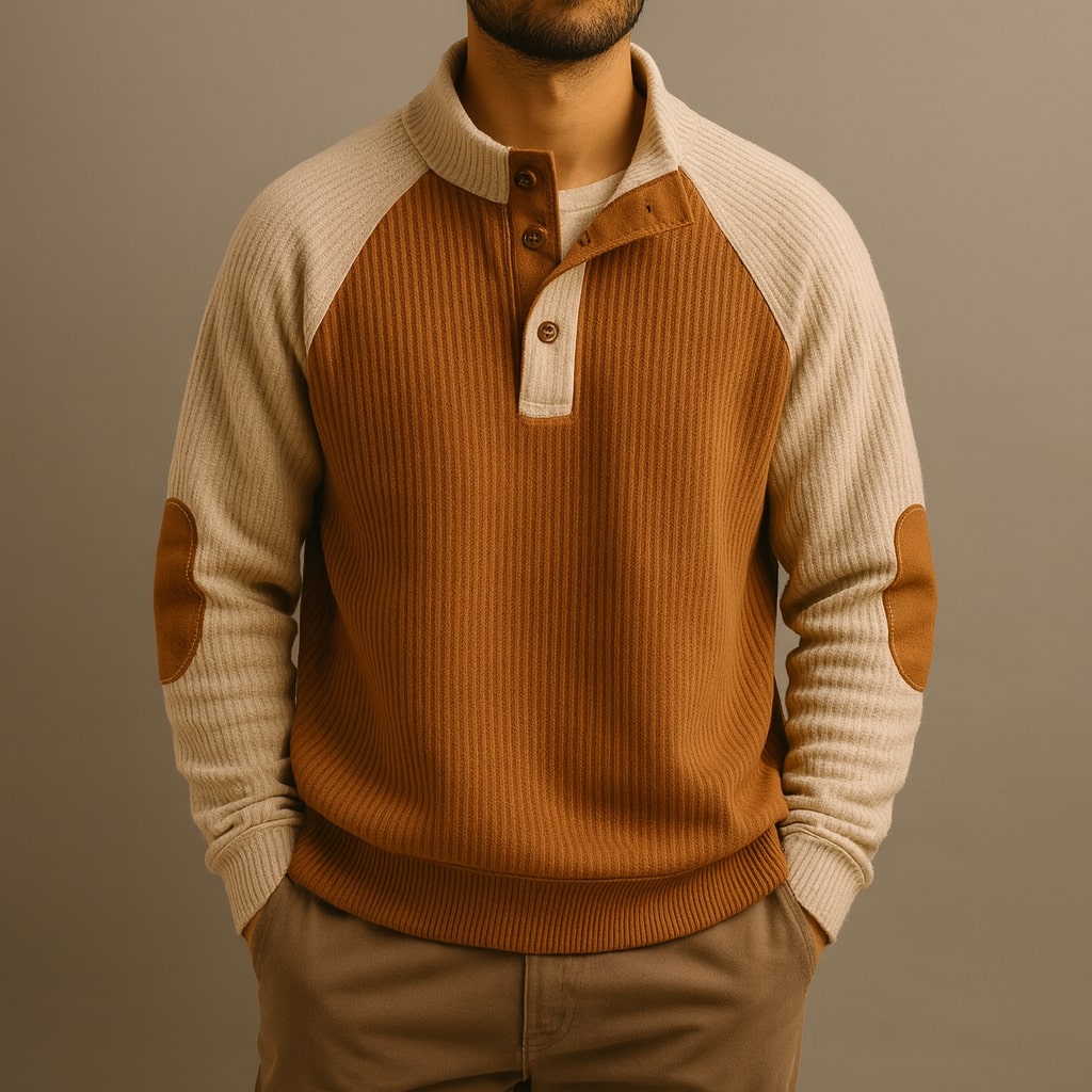 Men's Knit Raglan Pullover Henley Sweater