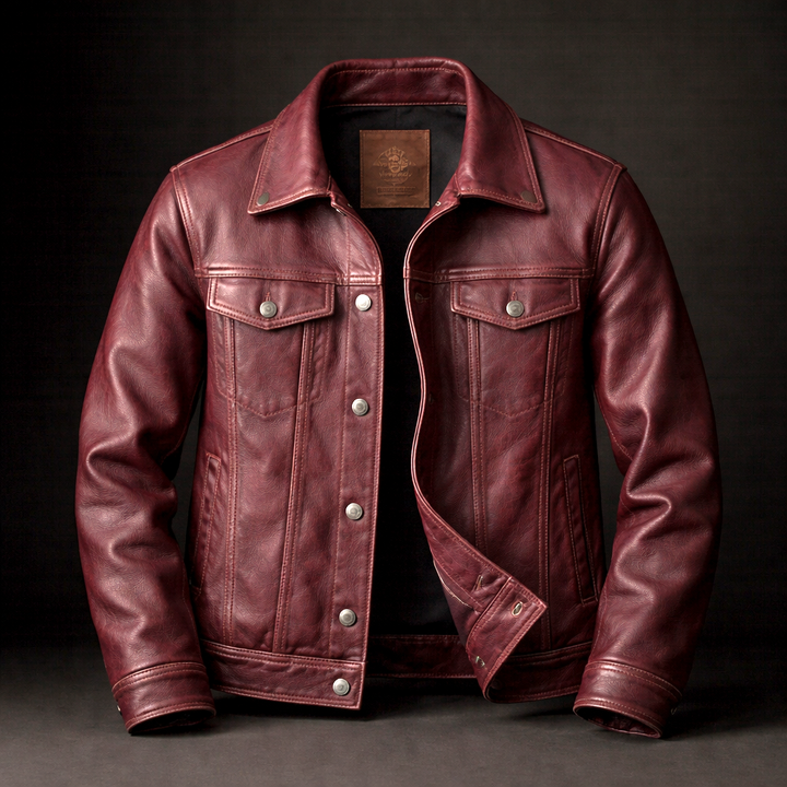 Men's Leather Trucker Jacket Outerwear Coat