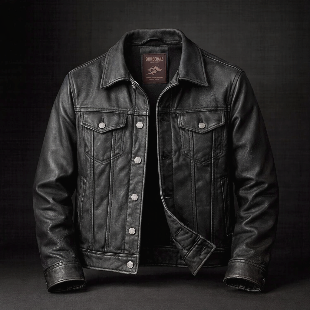 Men's Leather Trucker Jacket Outerwear Coat