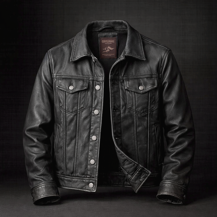 Men's Leather Trucker Jacket Outerwear Coat