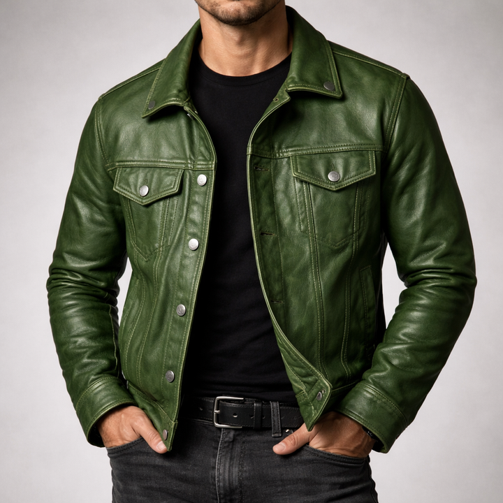 Men's Leather Trucker Jacket Outerwear Coat