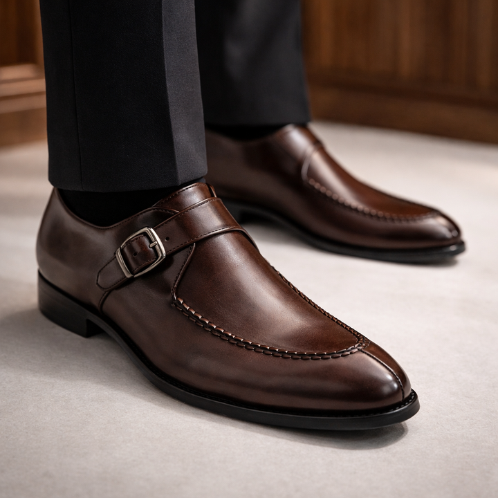 Men's Leather Single Monk Shoes