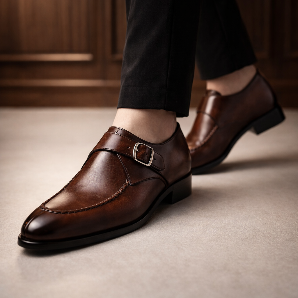 Men's Leather Single Monk Shoes