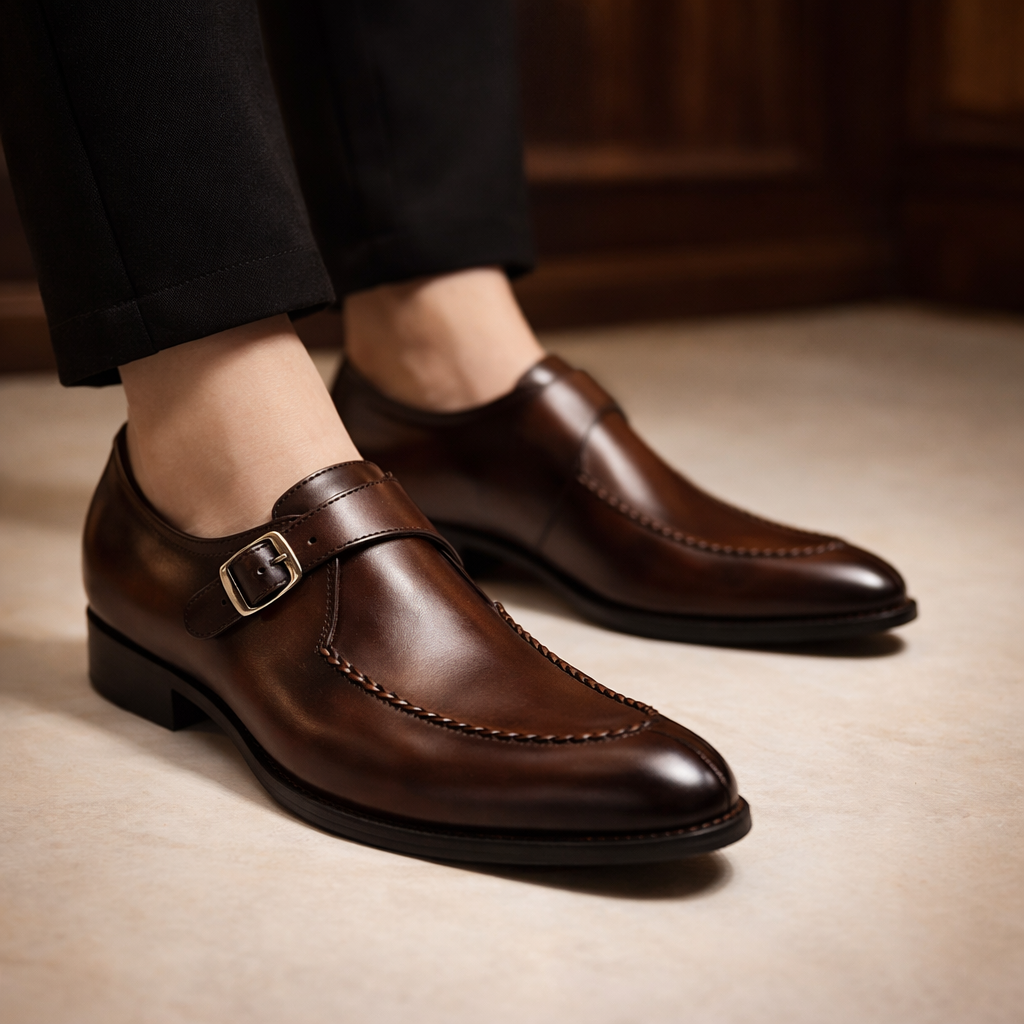 Men's Leather Single Monk Shoes
