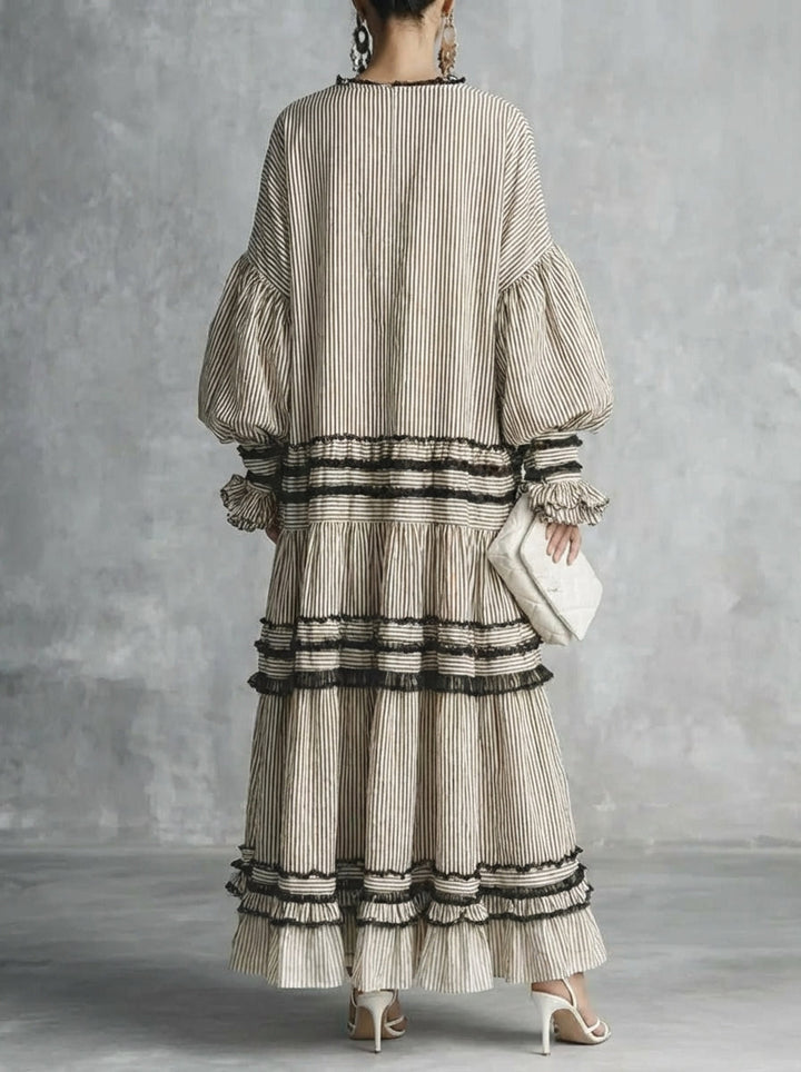 Women’s Linen Tiered Boho Long Sleeve Maxi Dress
