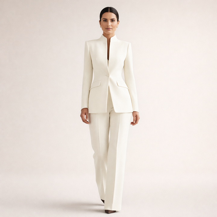 Women Wool High Neck Blazer Pants Suit