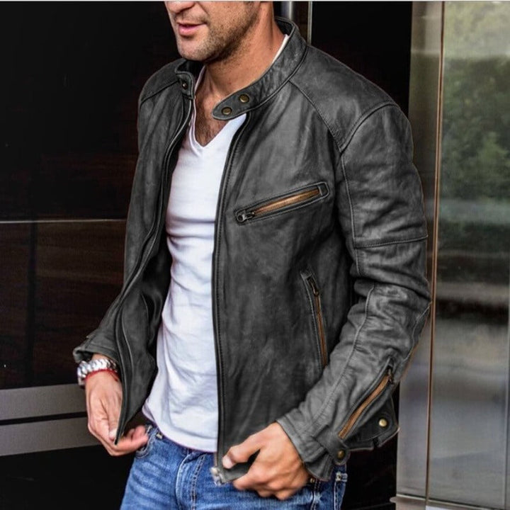 Men's Genuine Leather Slim Fit Biker Jacket