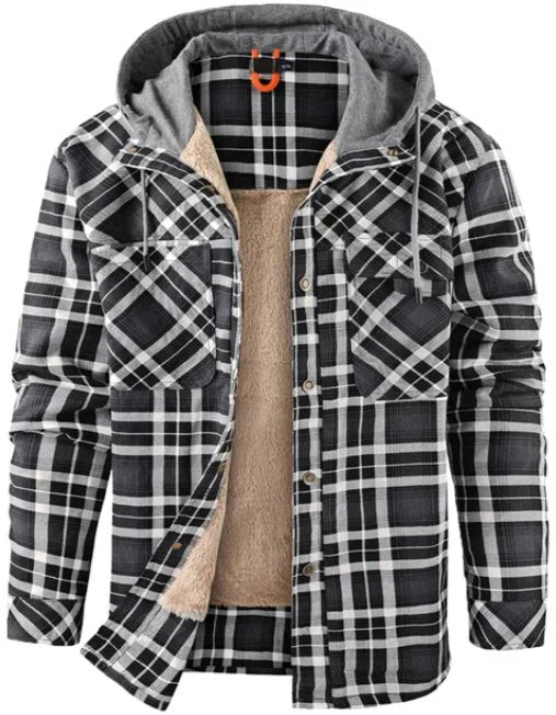 Men's Fleece Lined Hooded Flannel Shirt Jacket