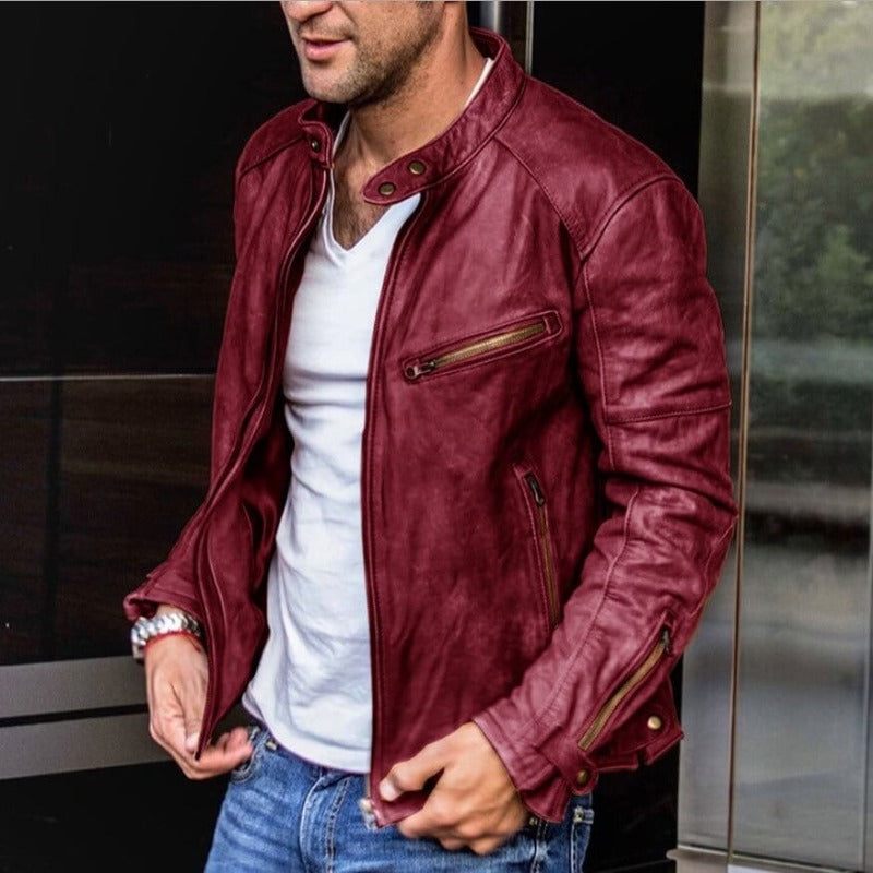 Men's Genuine Leather Slim Fit Biker Jacket