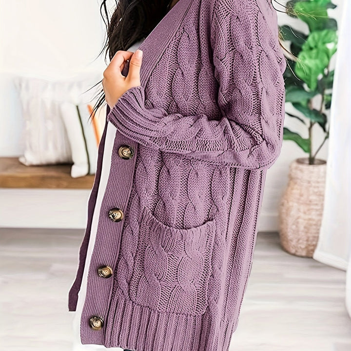 Women's Cardigan Sweater Cable Knit Wool Open Front Jumper
