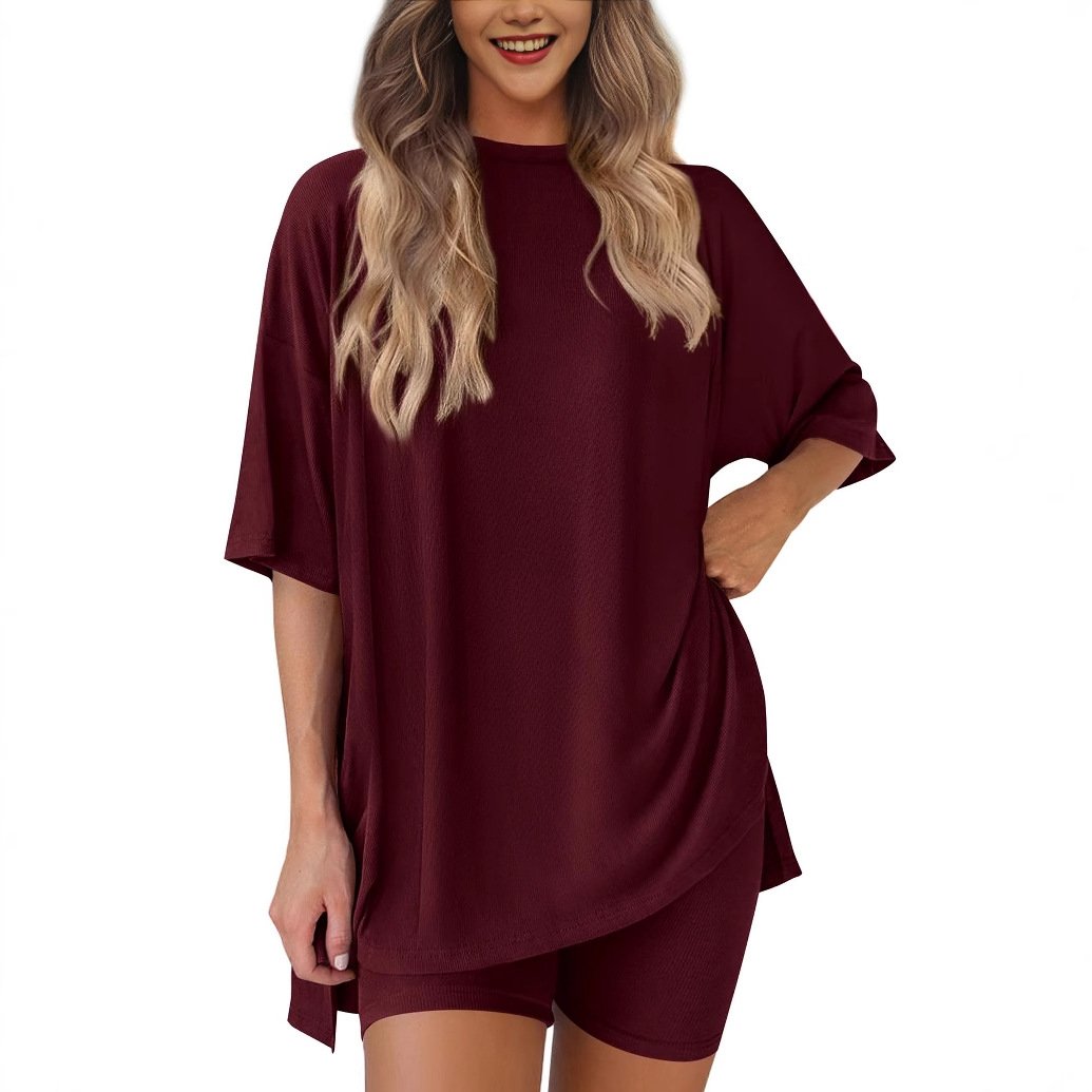 Women's Two Piece Knit Oversized T-Shirt and Shorts Co-ord