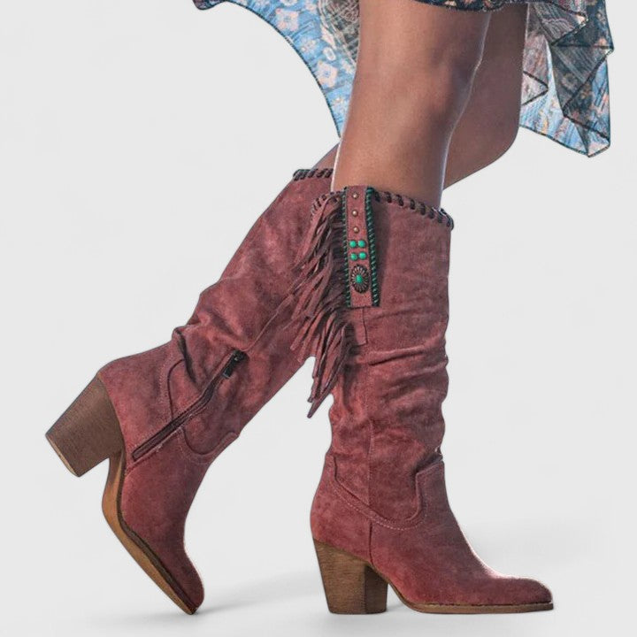 Women's Leather Cowboy Western Knee High Boots