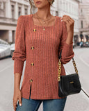 Women's Jumper Ribbed Knit Square Neck Long Sleeve Top