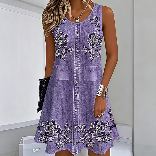 Women's A-Line Tank Dress Sleeveless Boho Floral Tunic Sundress