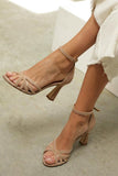 Women's Leather Peep Toe Block Heel Sandals
