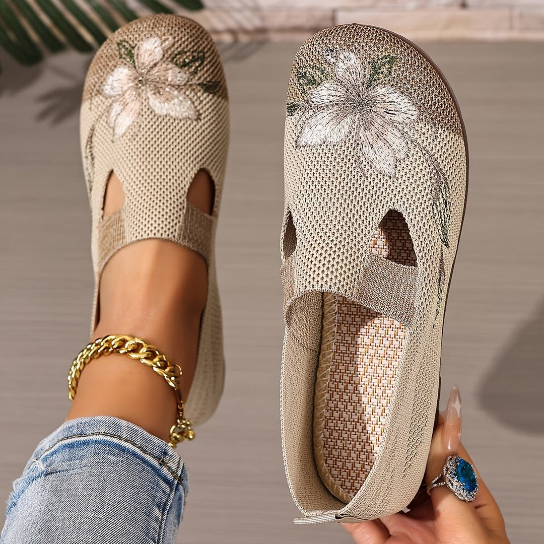 Women's Knit Slip On Walking Flat Shoes Floral Print Loafers