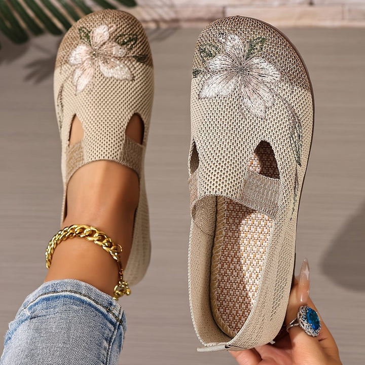 Women's Knit Slip On Walking Flat Shoes Floral Print Loafers