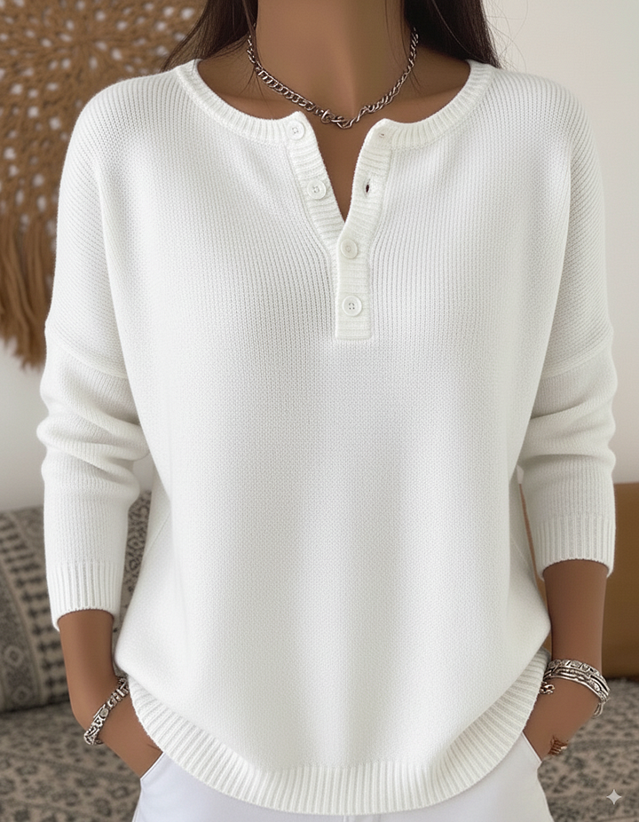 Women's Knit Henley Long-Sleeve Sweatshirt
