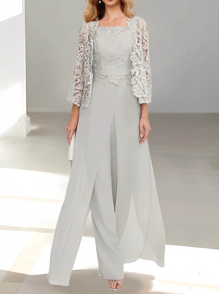 Women's Chiffon Evening Jumpsuit Cardigan Set