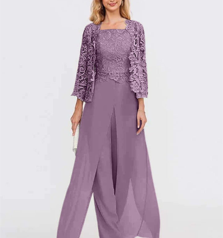 Women's Chiffon Evening Jumpsuit Cardigan Set