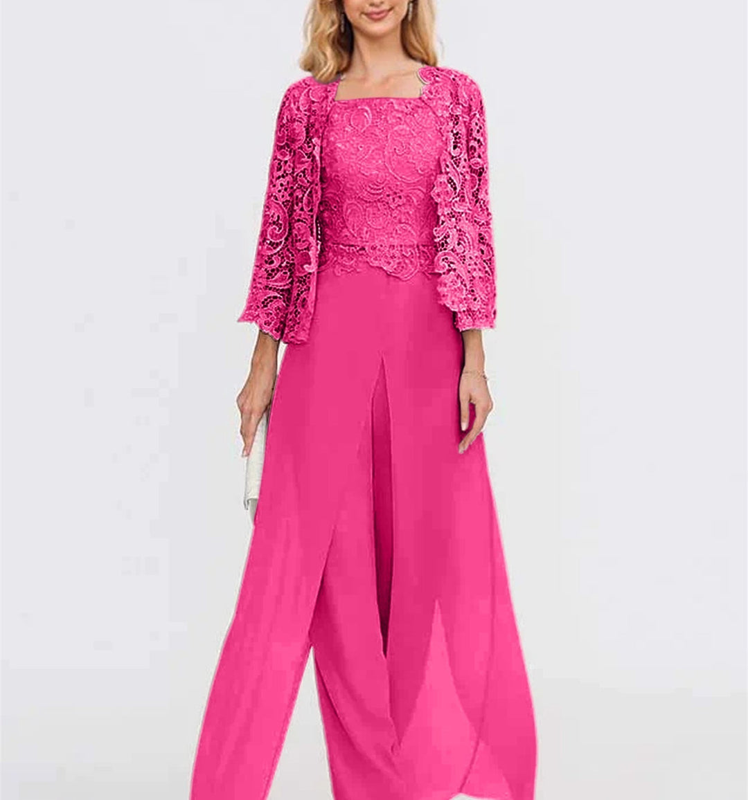 Women's Chiffon Evening Jumpsuit Cardigan Set