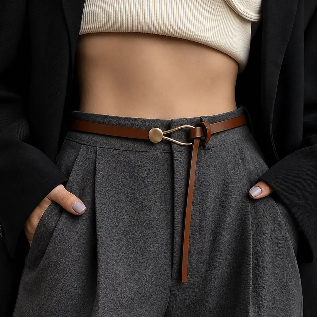Women's Leather Slim Buckle Waist Belt