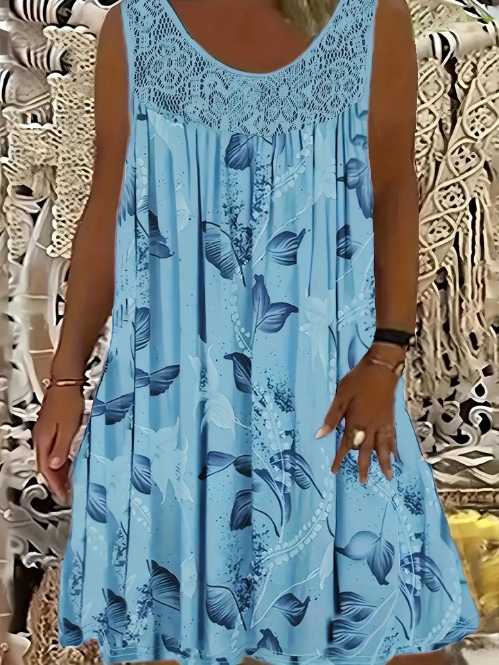Women's Linen Sleeveless Casual Floral Print Beach Dress