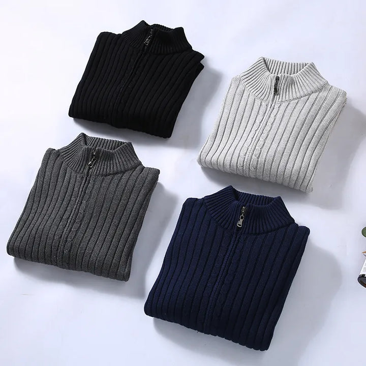 Veste cardigan en maille pour homme à fermeture éclair intégrale, col montant côtelé