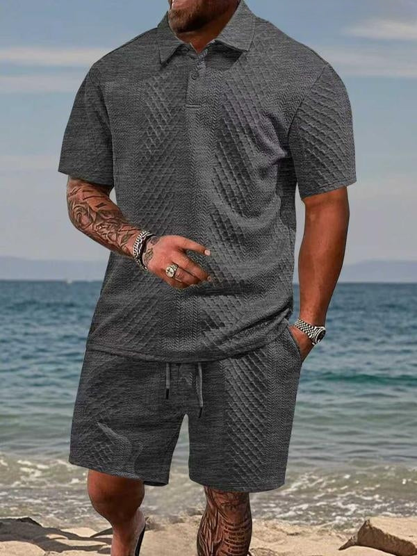 Men’s Knit Textured Polo & Shorts Co-Ord Set