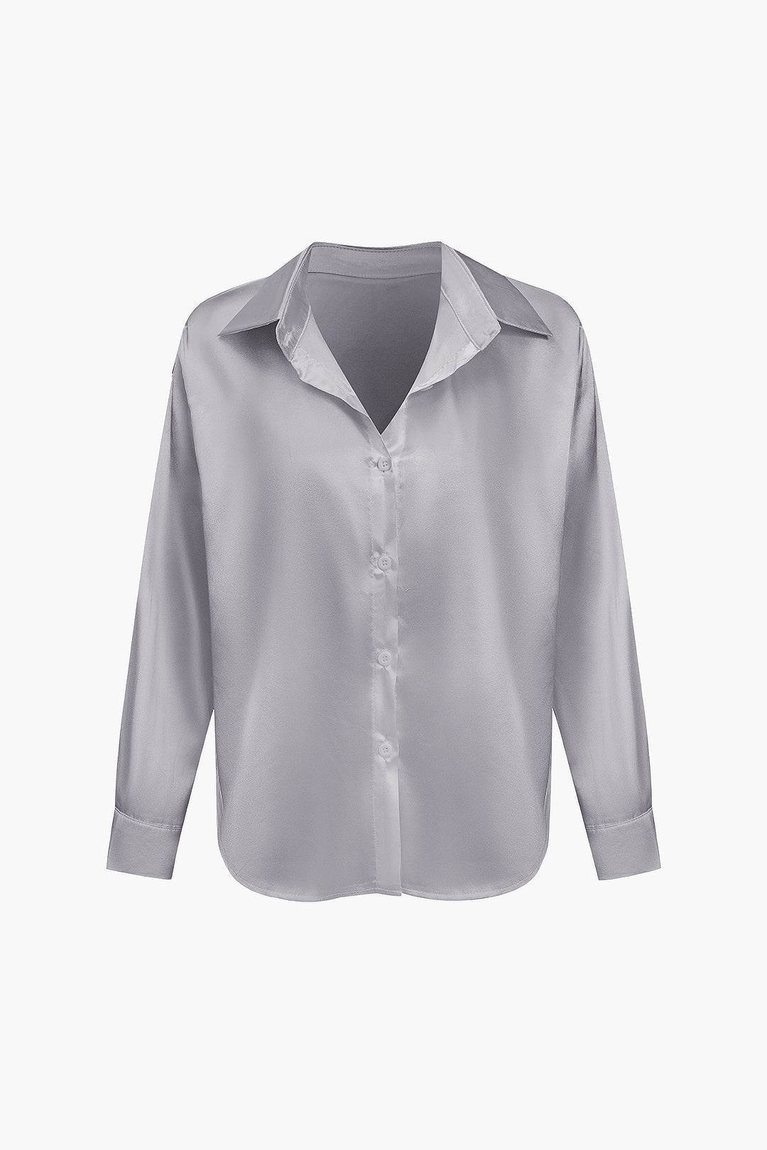 Women's Satin Long-Sleeve Blouse Elegant Silk-Feel Button-Down Shirt