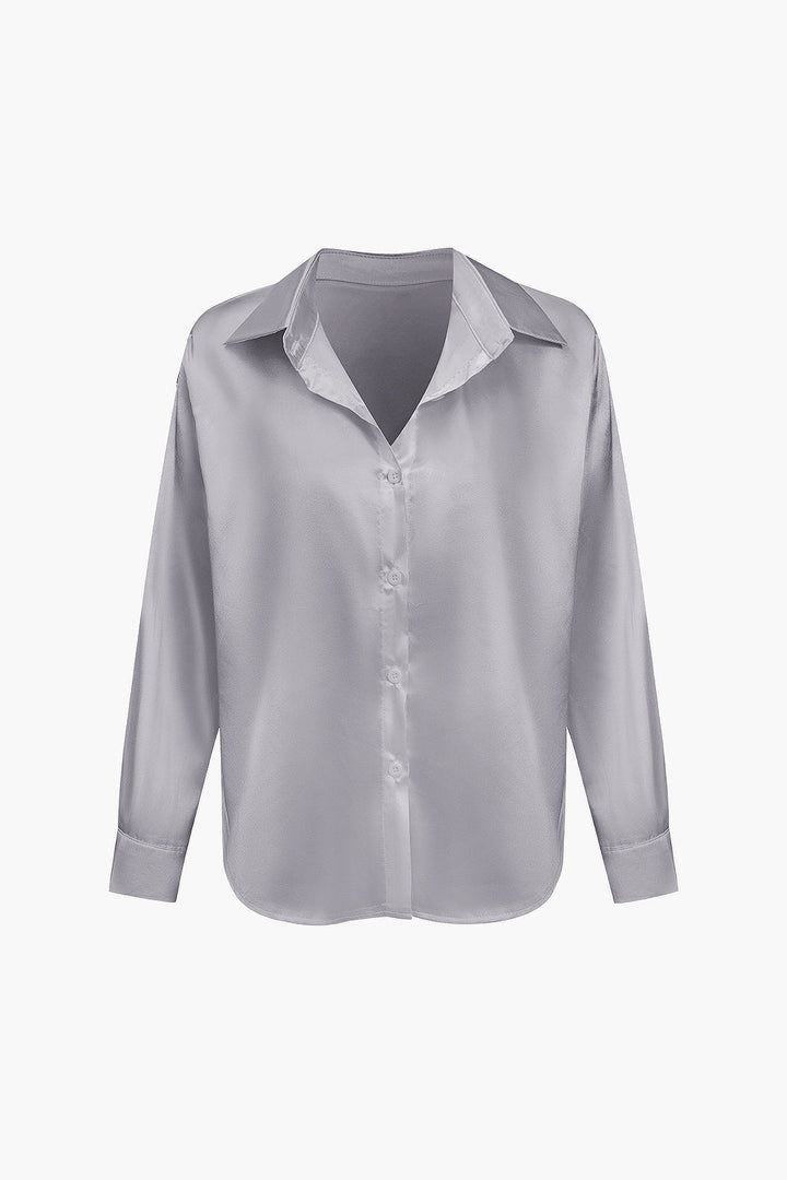 Women's Silk Satin Button Up Shirt Long Sleeve Blouse