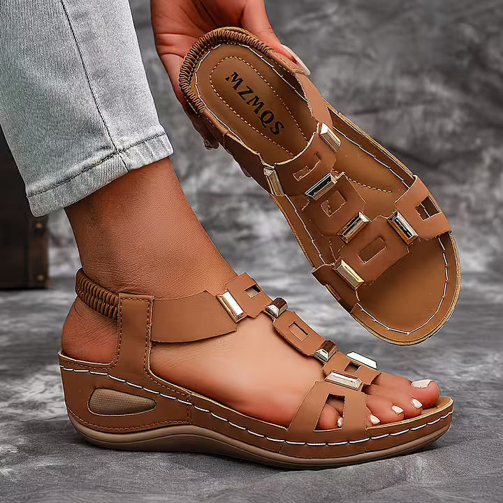 Women’s Leather Open-Toe Slingback Wedge Sandals