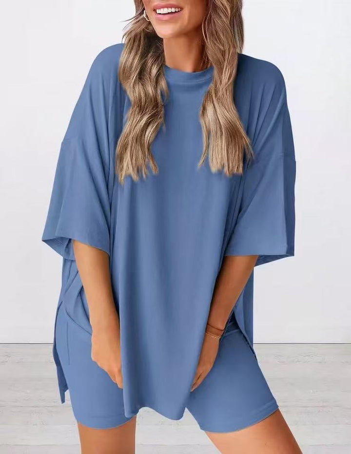 Women's Two Piece Knit Oversized T-Shirt and Shorts Co-ord