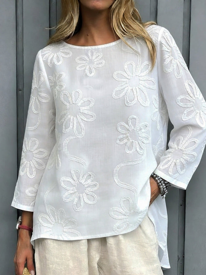 Women's Linen Blend Floral Blouse
