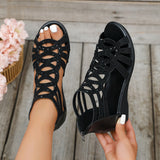 Women’s Leather Strappy Open-Toe Gladiator Wedge Sandals