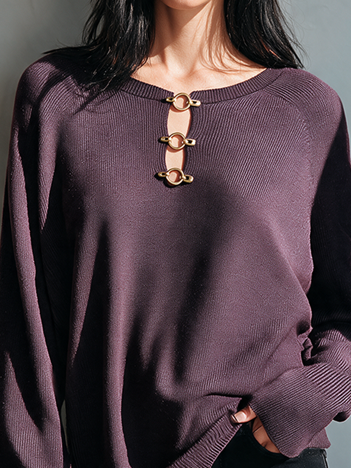 Pull-over en maille pour femme, coupe ample, manches longues et col ras du cou