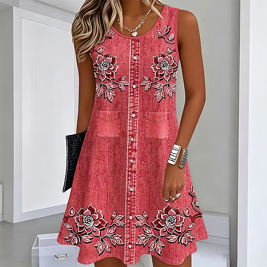 Women's A-Line Tank Dress Sleeveless Boho Floral Tunic Sundress
