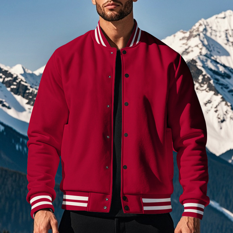 Men’s Fleece-Lined Snap Front Varsity Bomber Jacket