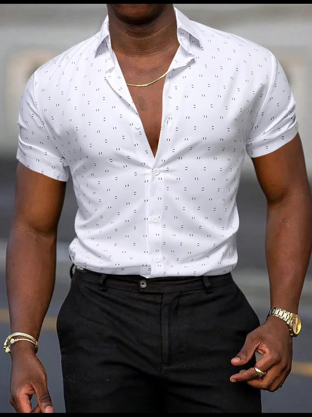 Men's Printed Linen Short-Sleeve Button-Down Shirt