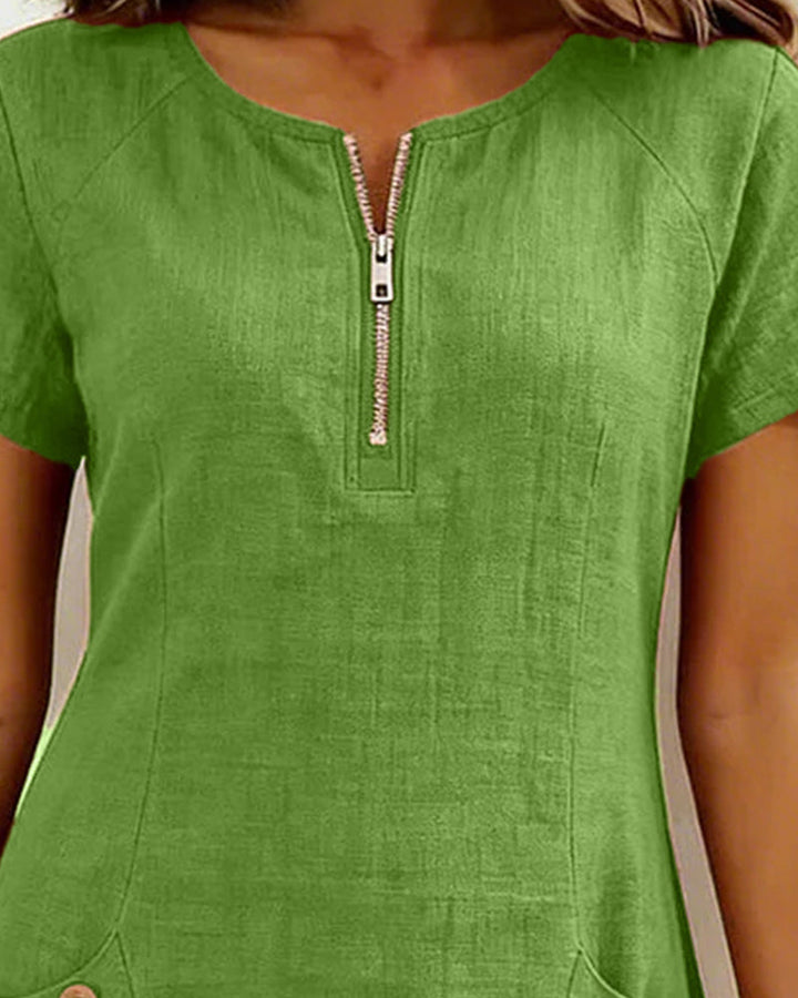 Women's Linen Shift Dress Short Sleeve Casual Shift Tunic