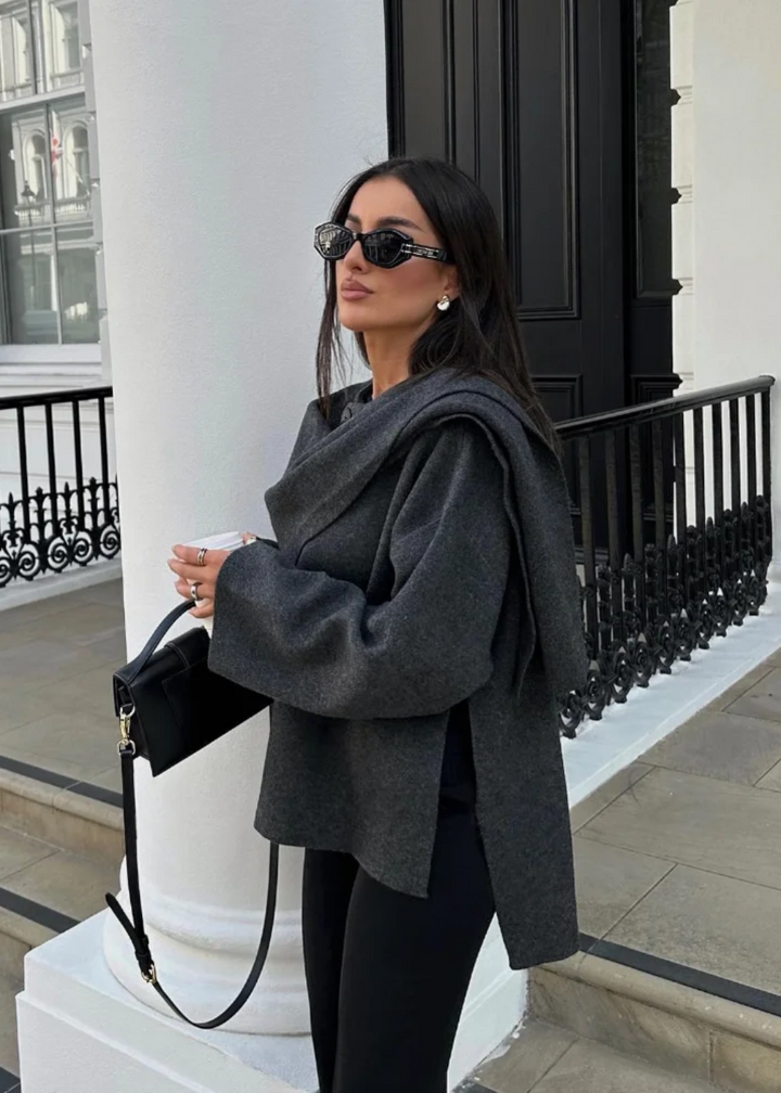 Women's Wool Mix Scarf Jacket Sweater