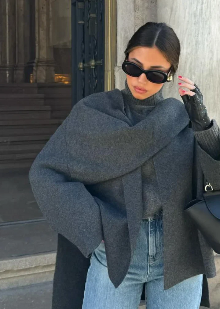 Women's Wool Mix Scarf Jacket Sweater