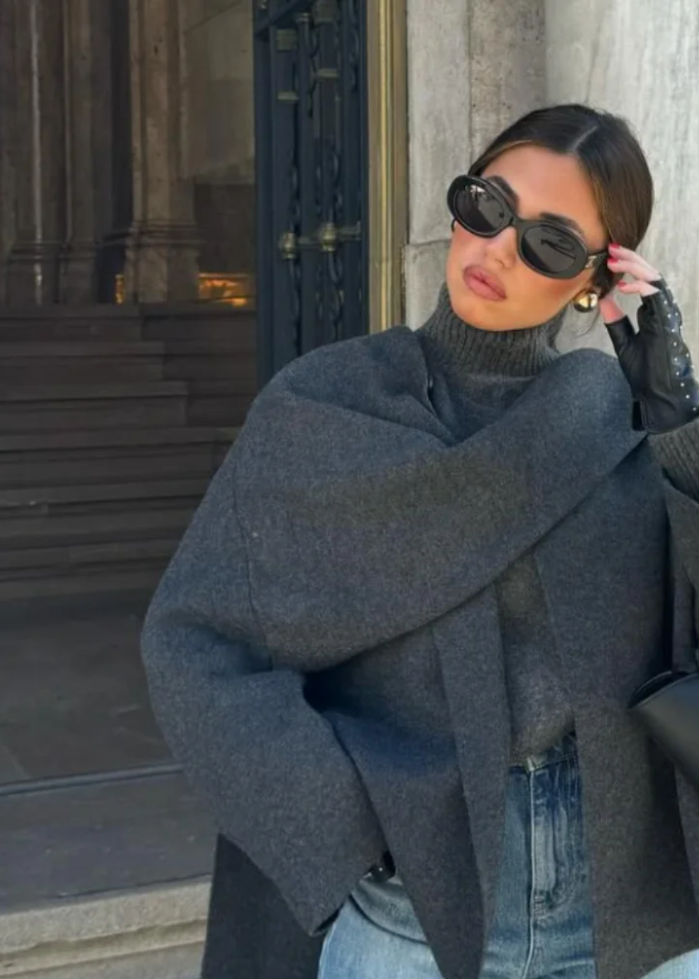 Women's Wool Mix Scarf Jacket Sweater