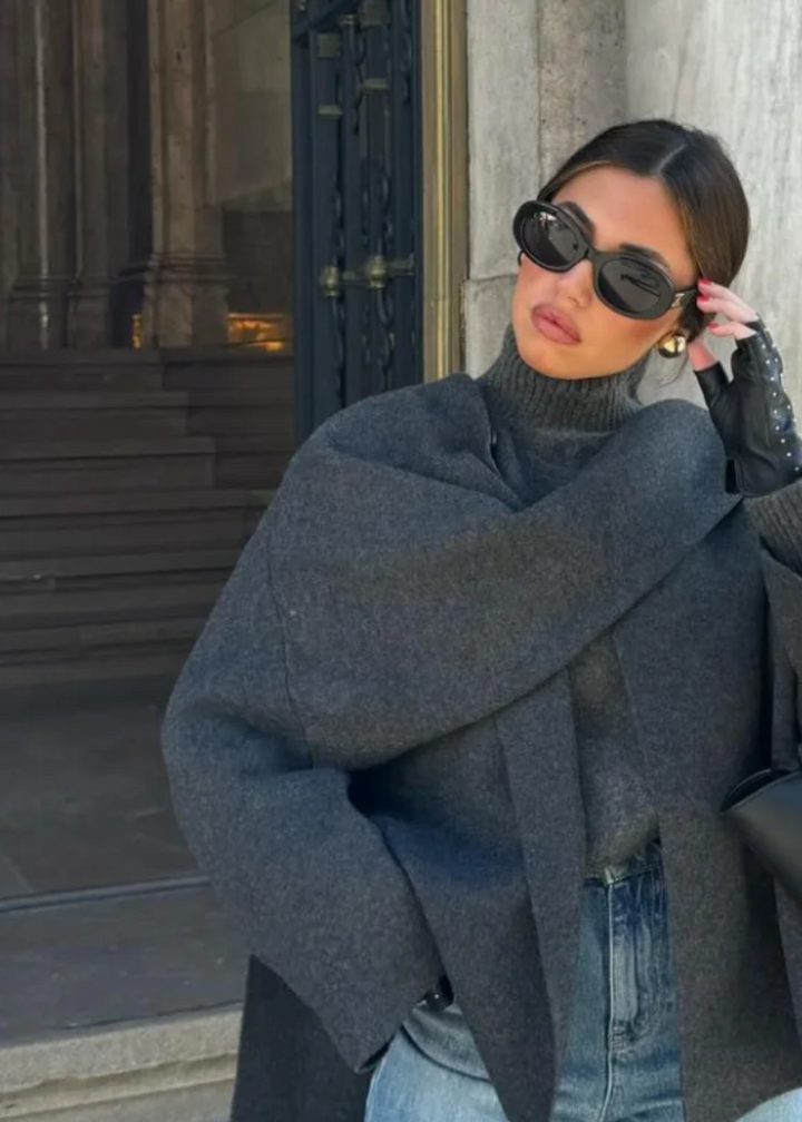 Women's Wool Mix Scarf Jacket Sweater