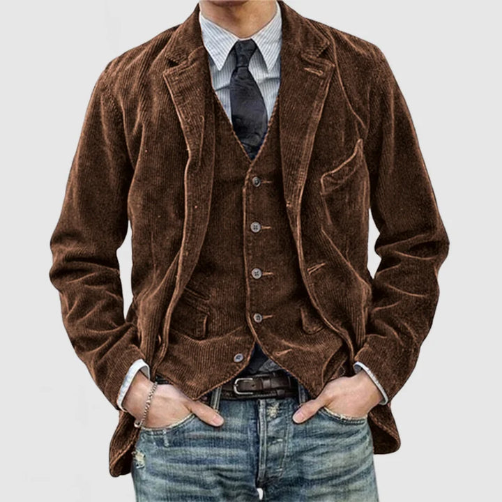 Men's Corduroy Blazer Notched Lapel Regular Fit Sports Jacket Suit Coat