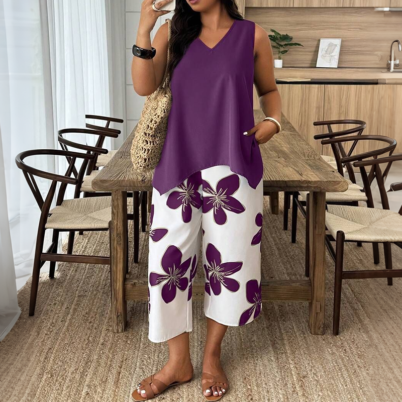Women’s Linen Asymmetric Top & Capri Co-Ord Set
